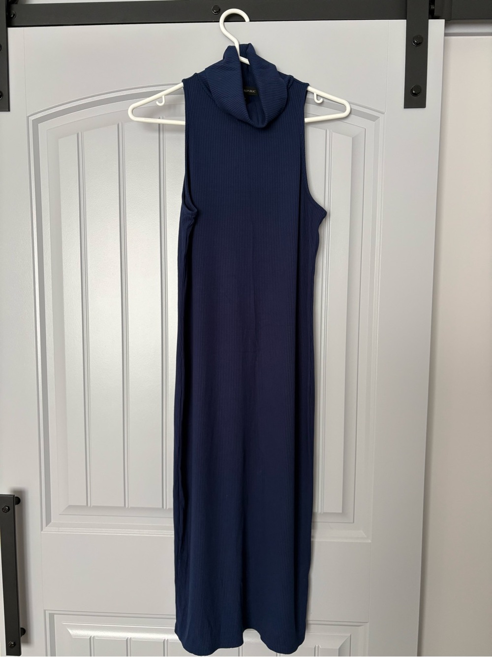 Banana Republic Navy Ribbed Sleeveless Turtleneck Maxi Dress
